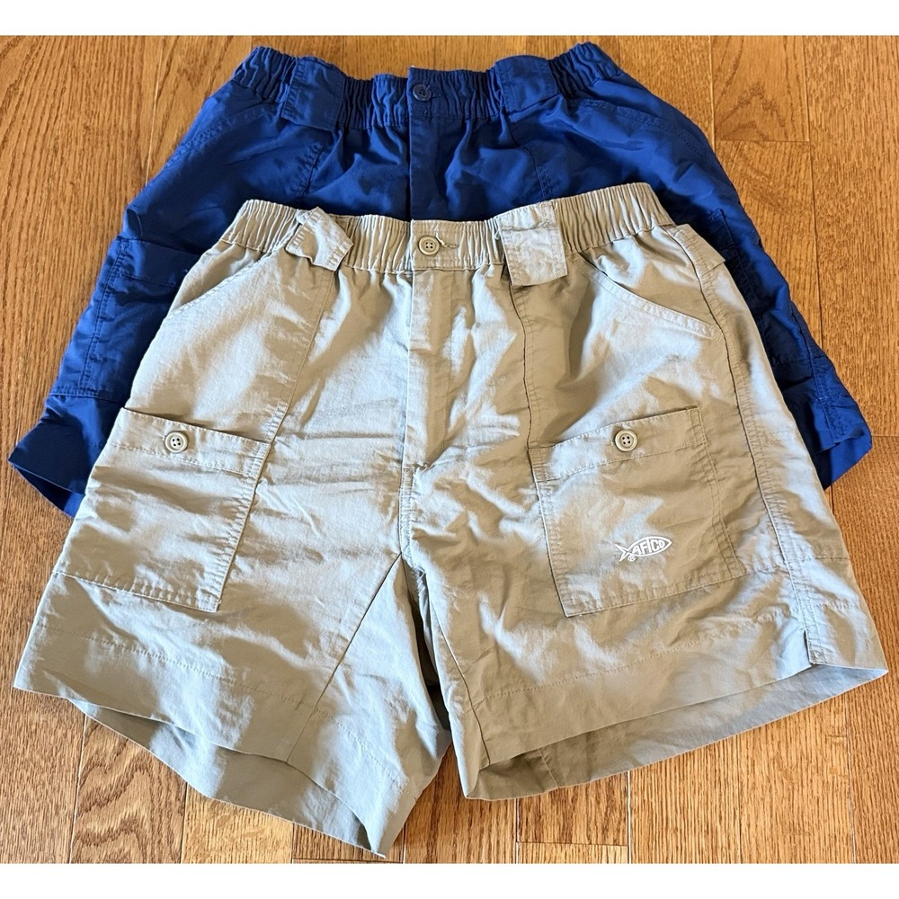 Aftco Fishing Shorts LOT of 2 Men's Size 32 Khaki And Navy Cargo Baggy